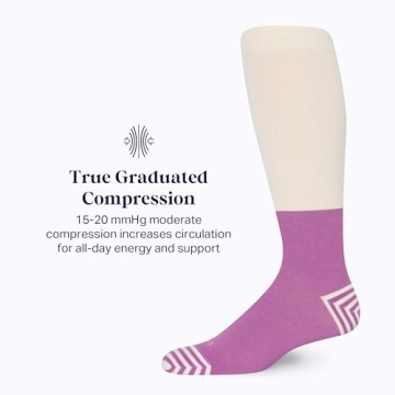 Comrad CloudCotton Knee High Socks - 15-20mmHg Graduated Compression Socks, (Cream/Mulberry Colorblock, Medium)