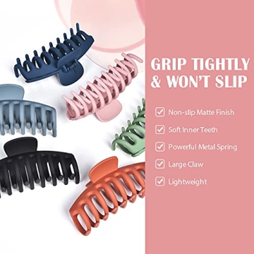 Bealee Nonslip Large Hair Claw Clips for Women 6 Pack