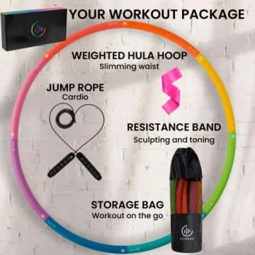 Weighted Hula Hoop for Adults - 2.8lb Detachable Exercise Hoop - Fun & Portable Fitness Circle with Jump Rope, Resistance Band & Carry Bag (Multicolor)