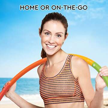 Weighted Hula Hoop for Adults - 2.8lb Detachable Exercise Hoop - Fun & Portable Fitness Circle with Jump Rope, Resistance Band & Carry Bag (Multicolor)