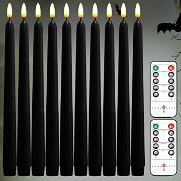 NONNO & ZGF 10 Pack Black 11'' LED Wax Covered Taper Candles with 2 Remote Control, Flameless Batter...
