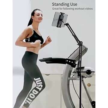 BluuSuuk Tablet Floor Stand with Double Weight Base, Overhead Bed Phone Mount Height Adjustable Arm Stretchable Stand Holder, Compatible with iPad Mini Air Pro, Galaxy Tab, Kindle, Switch, Cell Phones