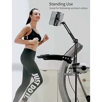 BluuSuuk Tablet Floor Stand with Double Weight Base, Overhead Bed Phone Mount Height Adjustable Arm Stretchable Stand Holder, Compatible with iPad Mini Air Pro, Galaxy Tab, Kindle, Switch, Cell Phones