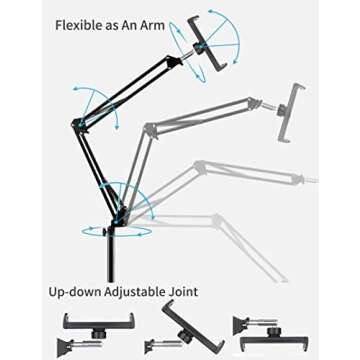 BluuSuuk Tablet Floor Stand with Double Weight Base, Overhead Bed Phone Mount Height Adjustable Arm Stretchable Stand Holder, Compatible with iPad Mini Air Pro, Galaxy Tab, Kindle, Switch, Cell Phones