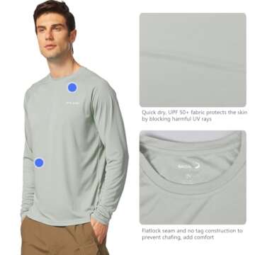 BALEAF Men's Rash Guard Shirts Fishing Long Sleeve UV Sun Protection SPF T-Shirts UPF 50+ Lightweight Beach Gray Size L