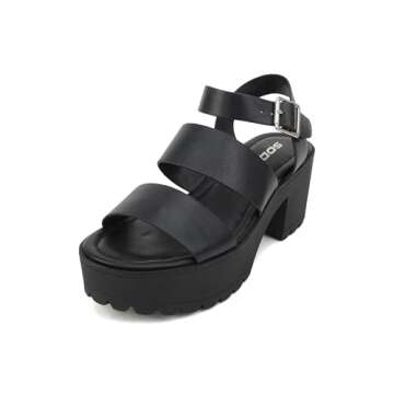 Soda ACCOUNT ~ Women Open Toe Two Bands Lug sole Fashion Heel Sandals with Adjustable Ankle Strap (B...