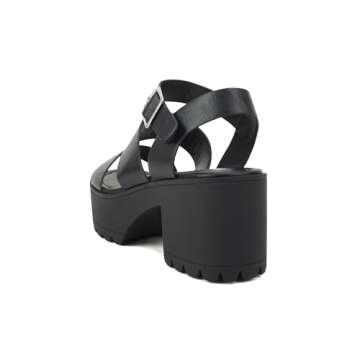 Soda ACCOUNT ~ Women Open Toe Two Bands Lug sole Fashion Heel Sandals with Adjustable Ankle Strap (Black, numeric_8_point_5)