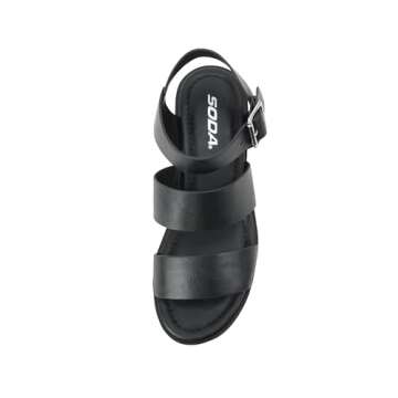 Soda ACCOUNT ~ Women Open Toe Two Bands Lug sole Fashion Heel Sandals with Adjustable Ankle Strap (Black, numeric_8_point_5)
