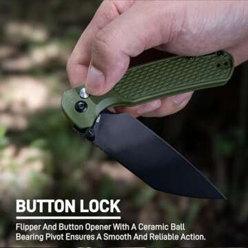 CJRB Pyrite-Light Pocket Knife, Folding Knife with 3.34'' AR-RPM9 Steel Blade EDC Knife Small Pocket Knife with Pocket Clip for Men Women, Suitable for Camping Survival Hiking Knives, J1945 Green