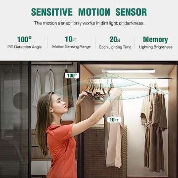 2 Pack Under Cabinet Lights, 52 LED Cold White Rechargeable Under Cabinet Lighting Motion Sensor LED Lights for Kitchen, Counter, Closet, Stairs (Silver - Cold White Light, 12.2 Inch - 2 Pack)