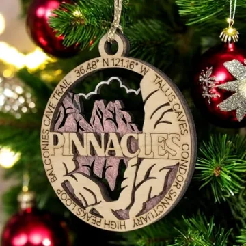 Pinnacles National Park Handcrafted Wood Ornament - 3" Round Laser Cut Christmas Decoration with Tal...