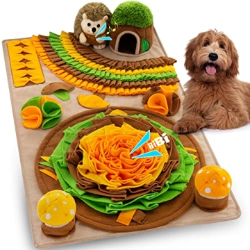 Meilzer Pet Snuffle Mat for Dogs Hedgehog Puzzle Toy Large Sniffing Mat with Squeaky Mushrooms Porta...