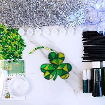 Winlyn 27 Sets St. Patrick's Day Shamrock Suncatchers Ornaments Decorations DIY Window Paint Art Suncatchers St. Pat's Craft Kits Lucky Four-Leaf Clover Sun Catchers for Kids Party Classroom Activity