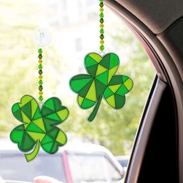 Winlyn 27 Sets St. Patrick's Day Shamrock Suncatchers Ornaments Decorations DIY Window Paint Art Suncatchers St. Pat's Craft Kits Lucky Four-Leaf Clover Sun Catchers for Kids Party Classroom Activity