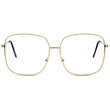 Oversized Gold Square Metal Reading Glasses +2.5 for Women & Men - Blue Light Blocking