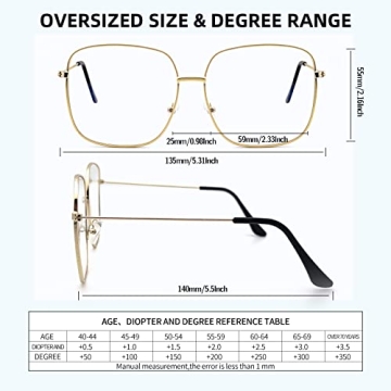 Oversized Gold Square Metal Reading Glasses Blue Light Blocking