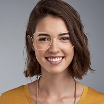 Oversized Gold Square Metal Reading Glasses Blue Light Blocking