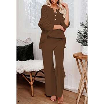 Pink Queen Jogger Sets For Women 2 Piece Sweater Set Pullover Top High Waisted Wide Leg Pants Sweatsuit Brown M