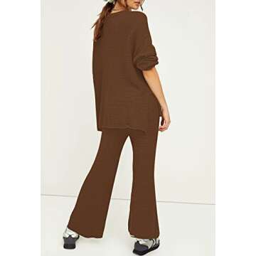 Pink Queen Jogger Sets For Women 2 Piece Sweater Set Pullover Top High Waisted Wide Leg Pants Sweatsuit Brown M