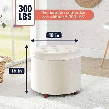 Ornavo Home Decor Round Ottoman with Storage, Round Vanity Chair Stool Ottoman Pouf with Storage for...