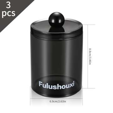 3 PACK Qtip Holder Dispenser - Elegant Black Storage Jars for Beauty Essentials