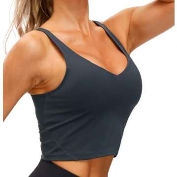 Women’s Longline Sports Bra Wirefree Padded Medium Support Yoga Bras Gym Running Workout Tank Tops (Charcoal Grey, X-Small)