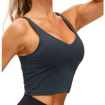 Women’s Longline Sports Bra Wirefree Padded Medium Support Yoga Bras Gym Running Workout Tank Tops (Charcoal Grey, X-Small)