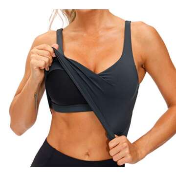 Women’s Longline Sports Bra Wirefree Padded Medium Support Yoga Bras Gym Running Workout Tank Tops (Charcoal Grey, X-Small)