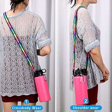 Wongeto Paracord Handle Carrier Holder with Shoulder Strap,Compatible with Hydro Flask Wide Mouth Water Bottles 12oz - 64 oz Water Bottle for Walking Hiking Camping (Rainbow)