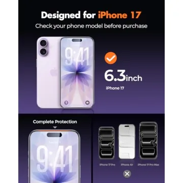 UNBREAKcable 3-Pack Screen Protector for iPhone 17, Double Shatterproof Tempered Glass [Easy Install...