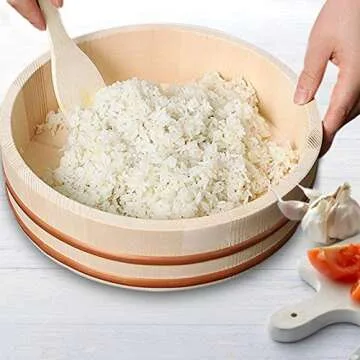 Kichgather 14.2 Inch Wooden Sushi Rice Bowl - Ultimate Mixing Tub