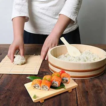 Kichgather 14.2 Inch Wooden Sushi Rice Bowl - Ultimate Mixing Tub