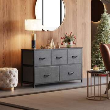 WLIVE Dresser with 5 Drawers for Compact Spaces - Durable Grey Storage