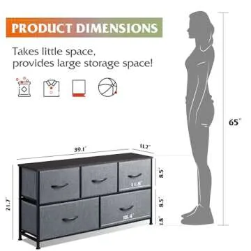 WLIVE Dresser with 5 Drawers for Compact Spaces - Durable Grey Storage