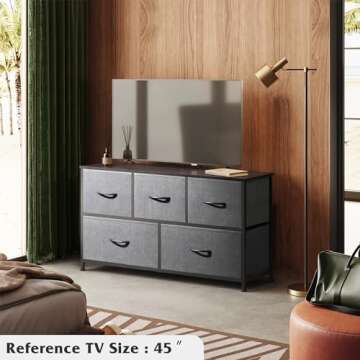 WLIVE Dresser with 5 Drawers for Compact Spaces - Durable Grey Storage