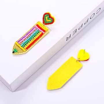 Boderier Teacher Earrings Beaded Apple ABC Pencil Dangle Earrings Preppy Colorful Beaded Earrings Teacher Appreciation Gifts Jewelry Heart Pencil