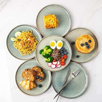 AmorArc Ceramic Plates Set of 6, 8.5 Inch Reactive Glaze Stoneware Plates set, Dessert, Salad, Appetizer, Small Dinner Plates, Microwave, Dishwasher Safe, Scratch Resistant Dishes Set Kitchen Plates