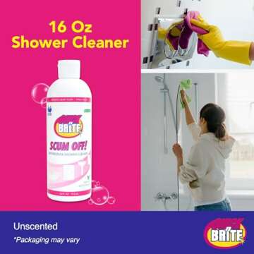 Quick N Brite Scum Off Shower Cleaner - No Scrub, No Harsh Chemical Daily Shower Cleaner, Multi-Surface All-Purpose Cleaner 16 Oz (Packaging May Vary)