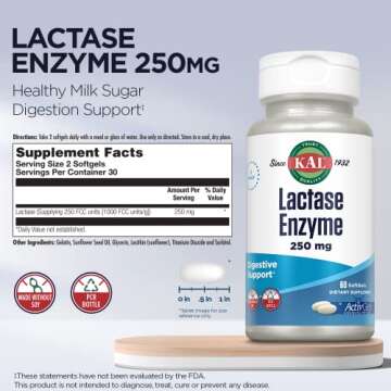 KAL Lactase Enzyme 250 mg for Healthy Digestion Support
