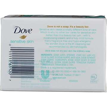 Dove Sensitive Skin Beauty Bar Soap, Unscented, 4 oz, 2 Ct (4 Pack) (Bundle)