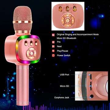 Verkstar Wireless Bluetooth Karaoke Microphone - Portable Handheld with LED Lights for Parties