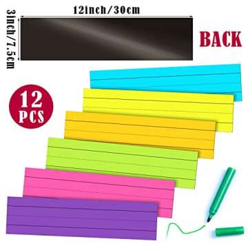 12 Pack Magnetic Sentence Strips for teachers 12 x 3 Inch Magnetic Dry Erase Sentence Strips Lined Reusable Classroom Learning Tool for Office School(Multicolor)