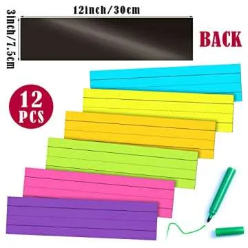 12 Pack Magnetic Sentence Strips for teachers 12 x 3 Inch Magnetic Dry Erase Sentence Strips Lined Reusable Classroom Learning Tool for Office School(Multicolor)