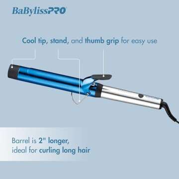 BaBylissPRO Nano Titanium Professional 1.5" Curling Iron with Extended Barrel Perfect for Longer Hai...