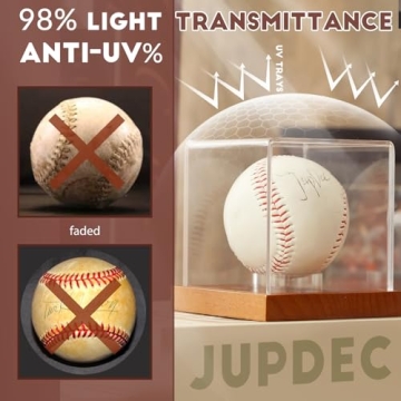 JupDec Baseball Display Case, Clear Cube Baseball Holder with Wooden Base, Autograph Baseball Stand Box for Single Ball, Acacia Wood, Brown, 1 Pack
