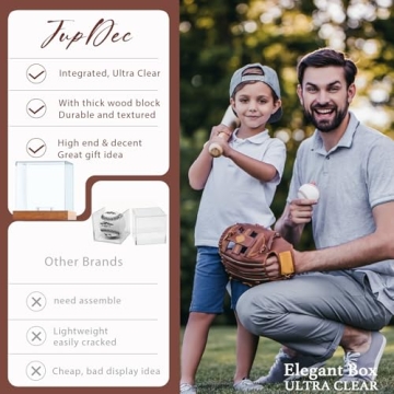 JupDec Baseball Display Case, Clear Cube Baseball Holder with Wooden Base, Autograph Baseball Stand Box for Single Ball, Acacia Wood, Brown, 1 Pack