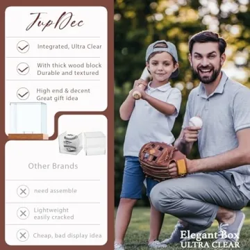 JupDec Baseball Display Case, Clear Cube Baseball Holder with Wooden Base, Autograph Baseball Stand Box for Single Ball, Acacia Wood, Brown, 1 Pack