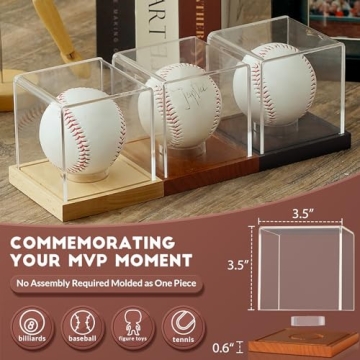 JupDec Baseball Display Case, Clear Cube Baseball Holder with Wooden Base, Autograph Baseball Stand Box for Single Ball, Acacia Wood, Brown, 1 Pack
