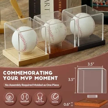 JupDec Baseball Display Case, Clear Cube Baseball Holder with Wooden Base, Autograph Baseball Stand Box for Single Ball, Acacia Wood, Brown, 1 Pack