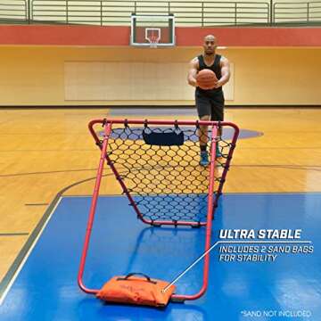 GoSports Basketball Rebounder with Adjustable Frame, Rubber Grip Feet and Sandbags - Portable Passback Training Aid